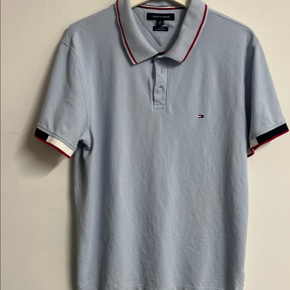 Tommy Hilfiger Light Blue Polo with Red and Black Trim
